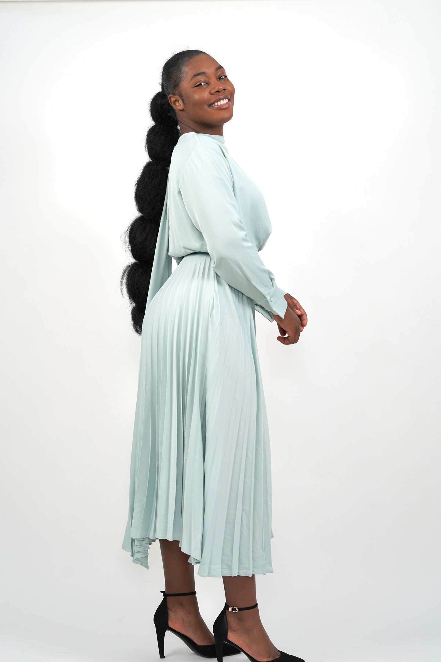 Isabella scarfed Turquoise dress