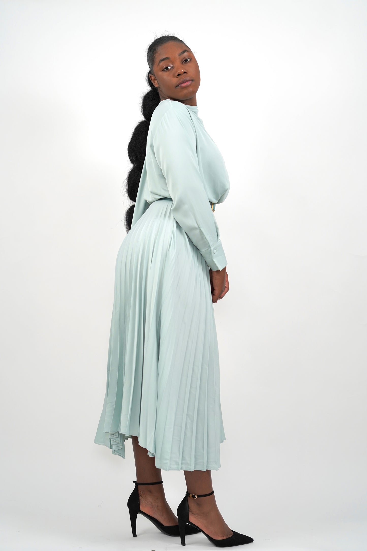 Isabella scarfed Turquoise dress