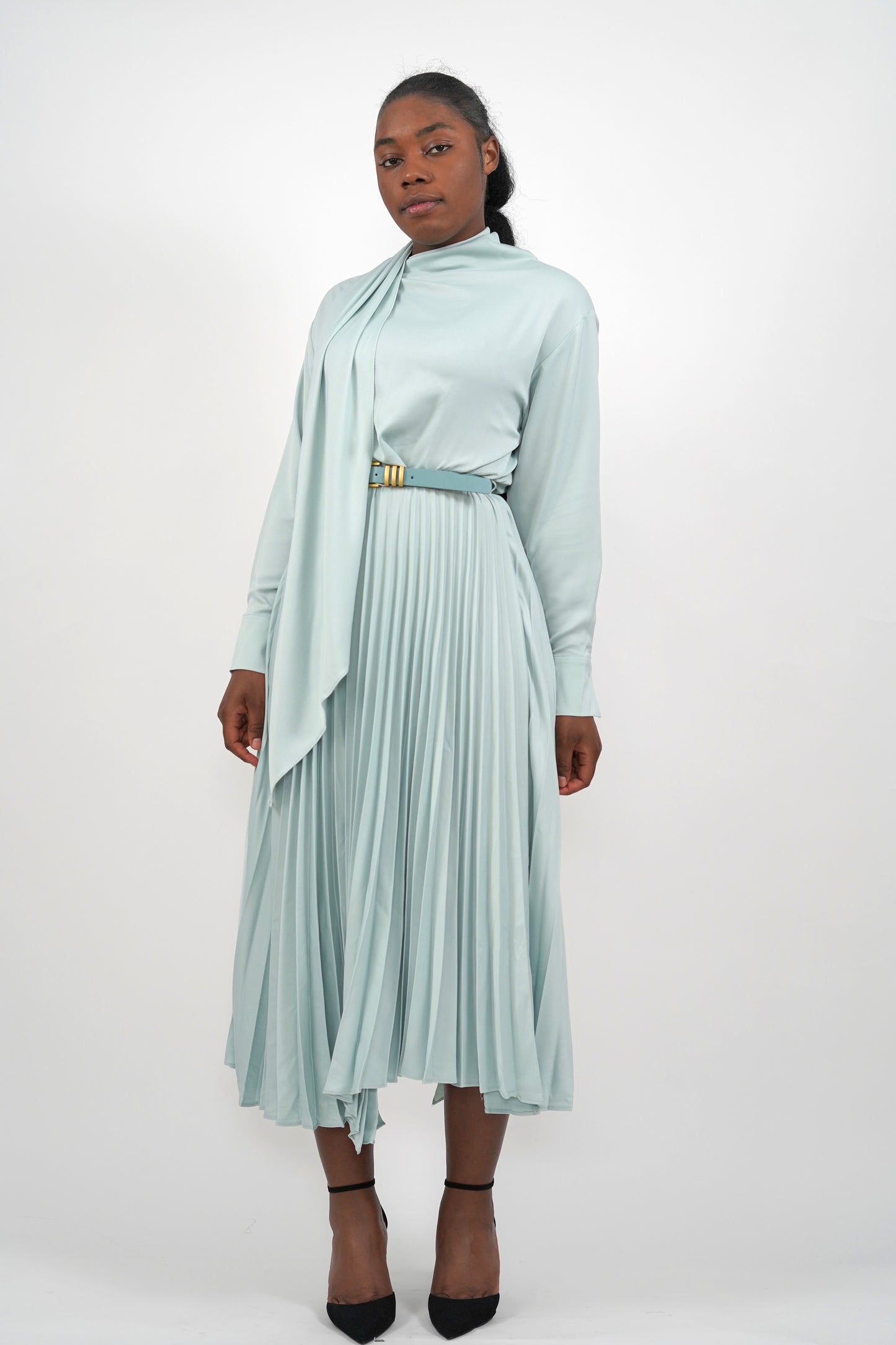 Isabella scarfed Turquoise dress