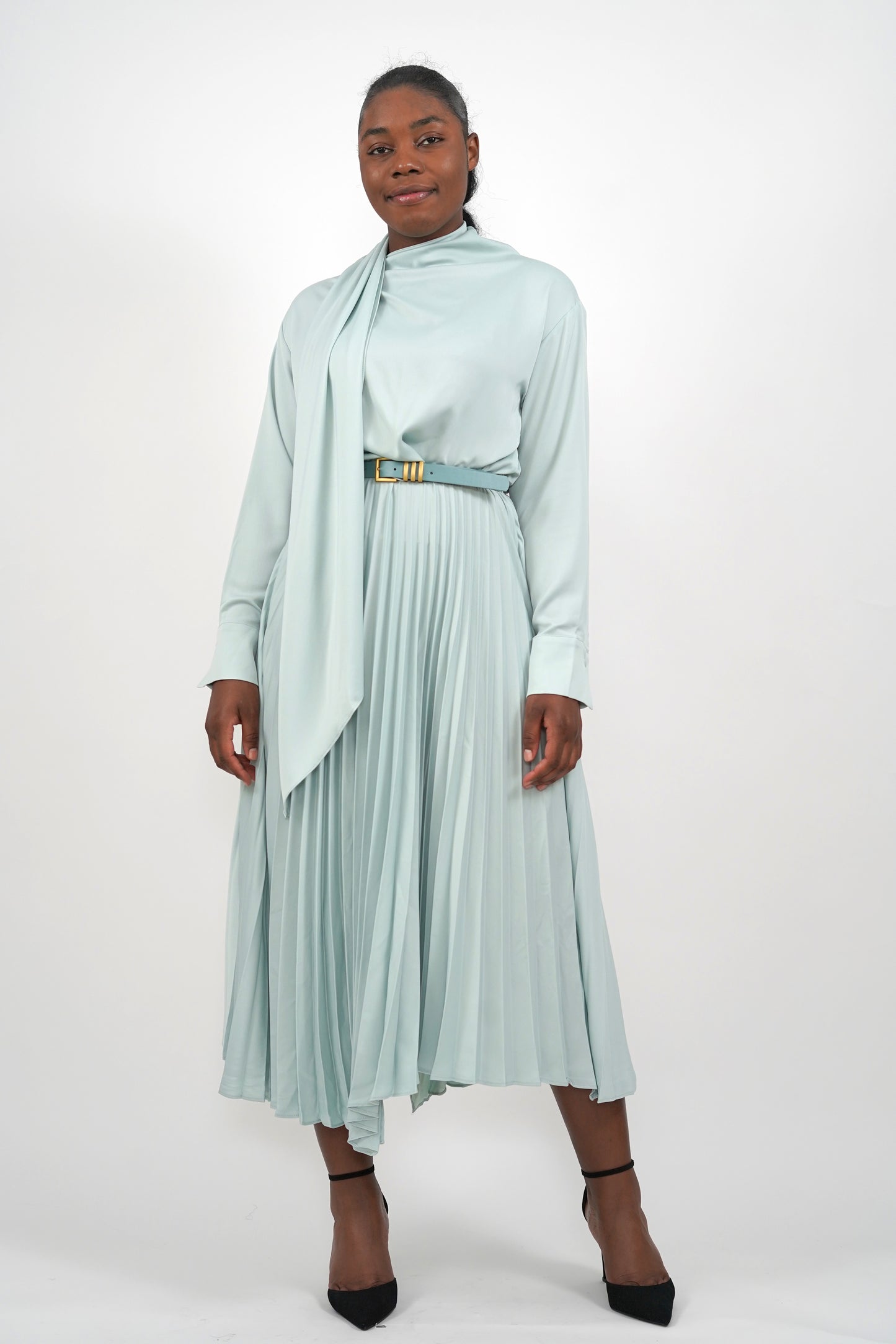 Isabella scarfed Turquoise dress
