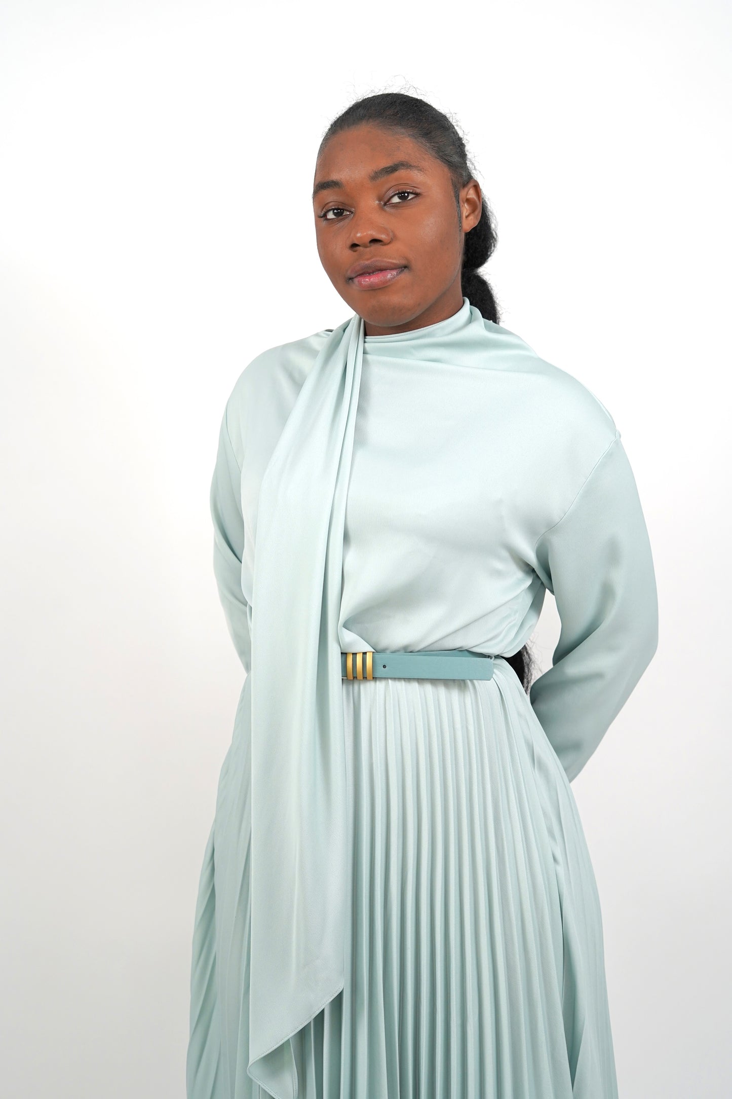 Isabella scarfed Turquoise dress
