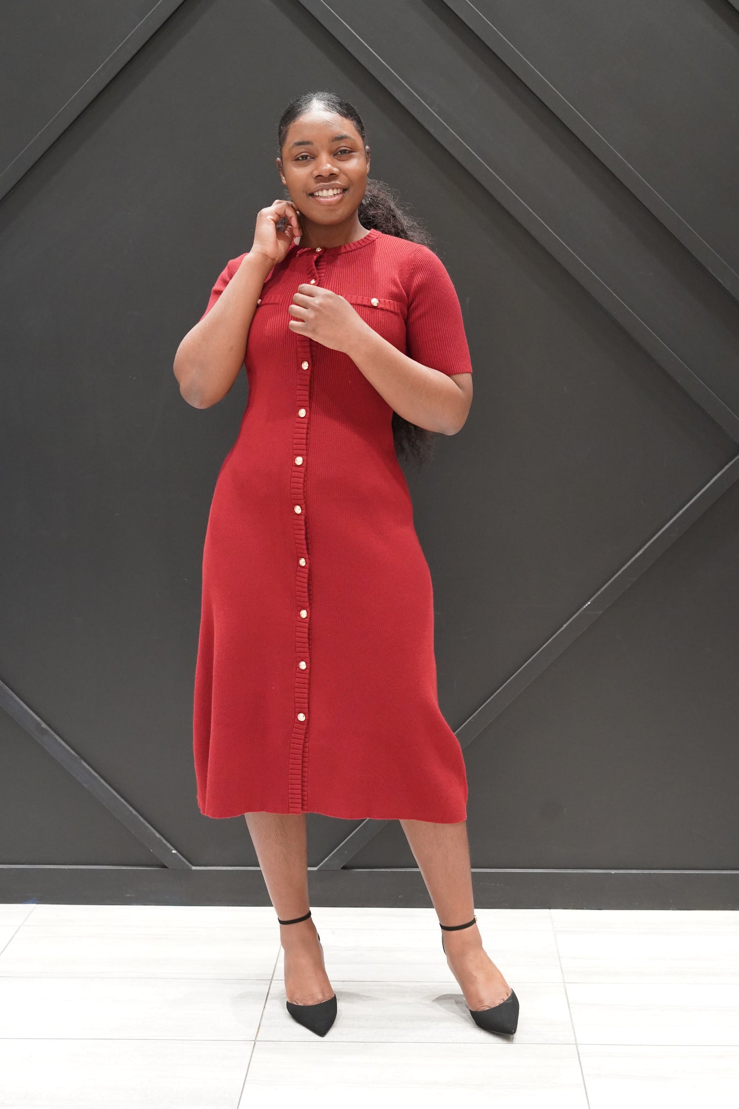 Adèle Button-Down Knit Midi Dress