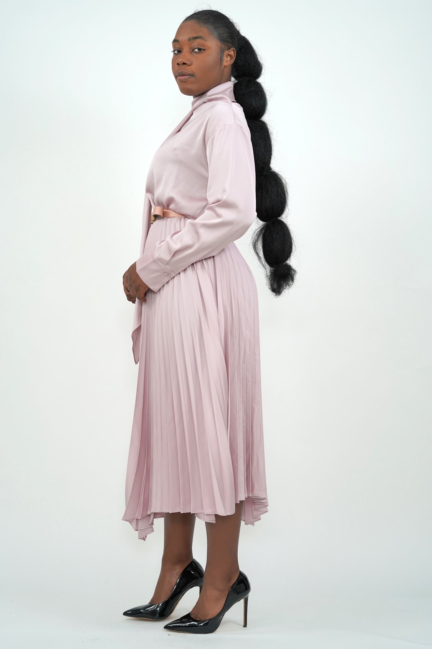 Isabella scarfed pink dress