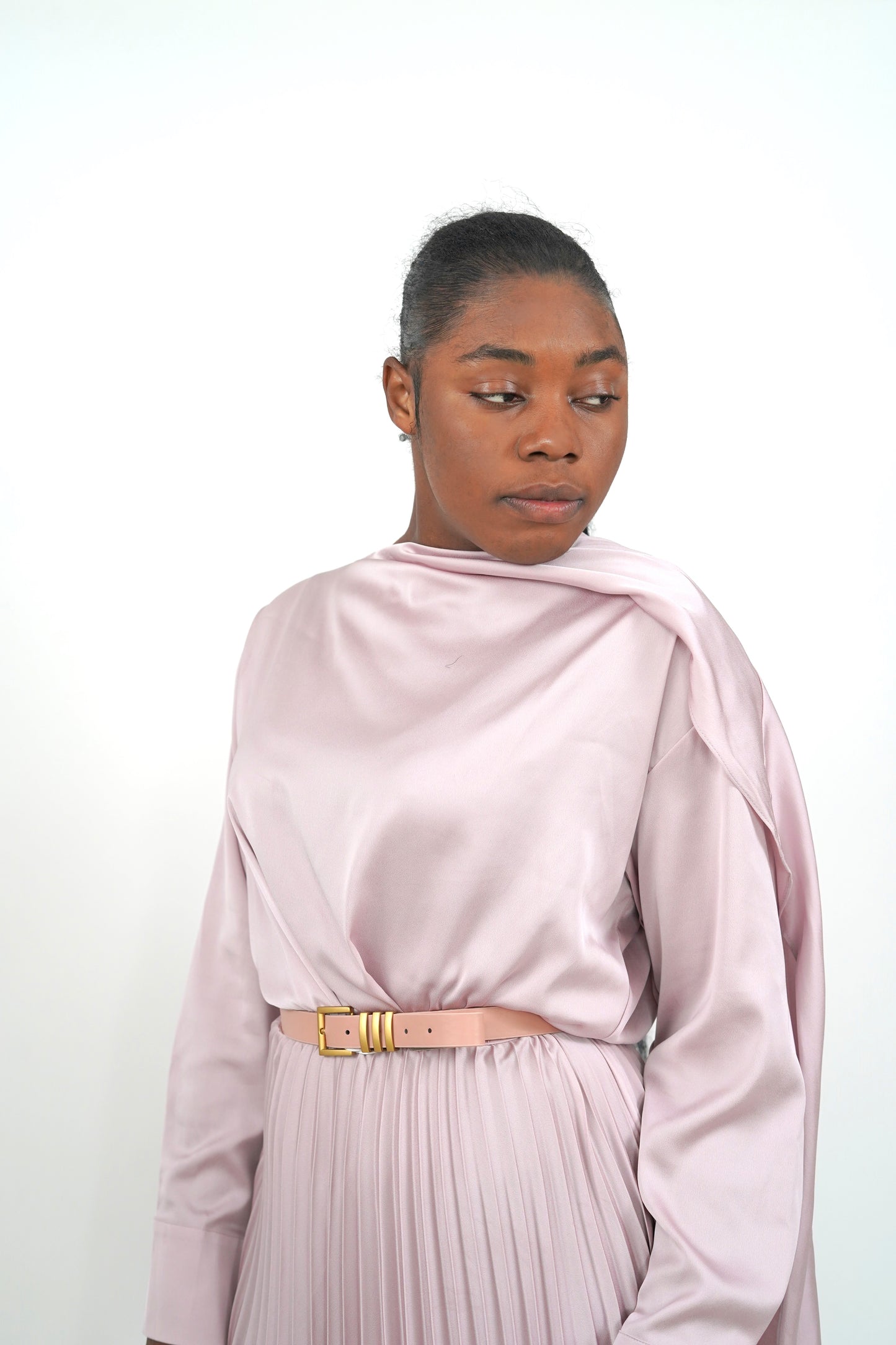Isabella scarfed pink dress